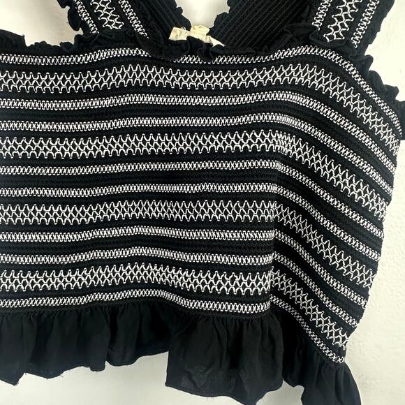 Pacsun LA Hearts Womens Smocked Cropped Ruffle Black/White Stripe Tank Top Large - Picture 4 of 9